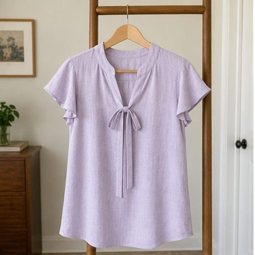 Lilac Tie Neck Blouse